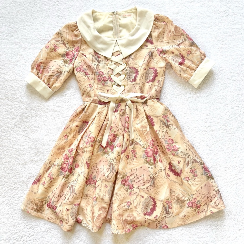 RARE Liz Lisa Floral Angel Dress lace up pearl kawaii Japan pink hime doll